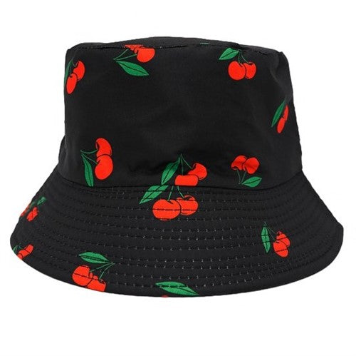 BK-210 Cherry Print Bucket Hat Black