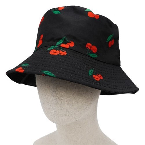 Cherry Print Bucket Hat Black