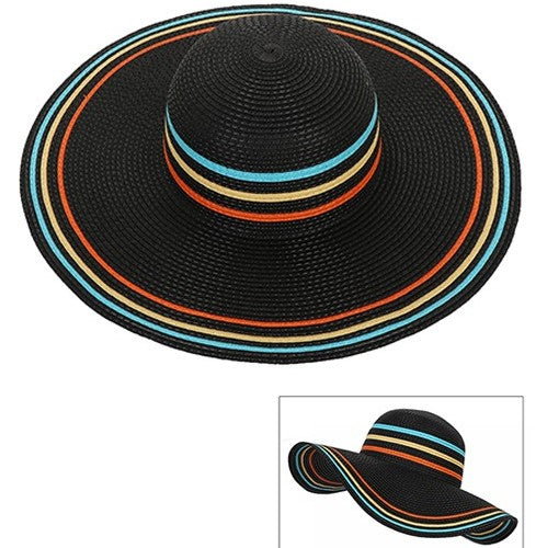 AH3166 3 Stripe Straw Floppy Hat Black