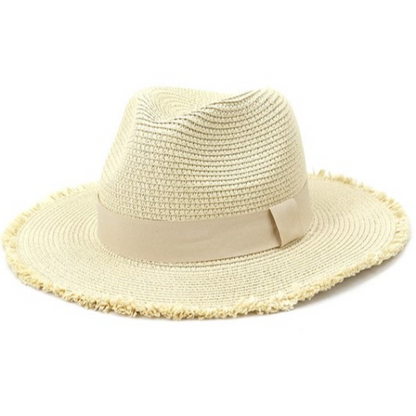 Frayed Edge Straw Panama Hat Beige