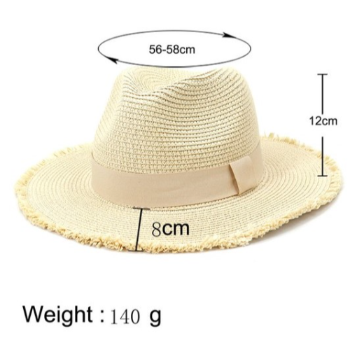Frayed Edge Straw Panama Hat Beige