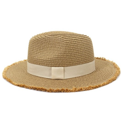 Frayed Edge Straw Panama Hat Khaki