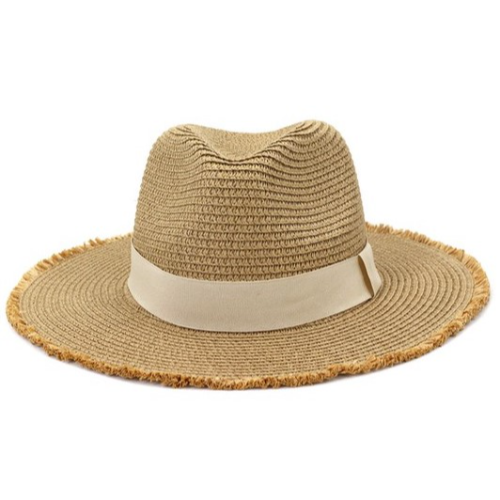 Frayed Edge Straw Panama Hat Khaki