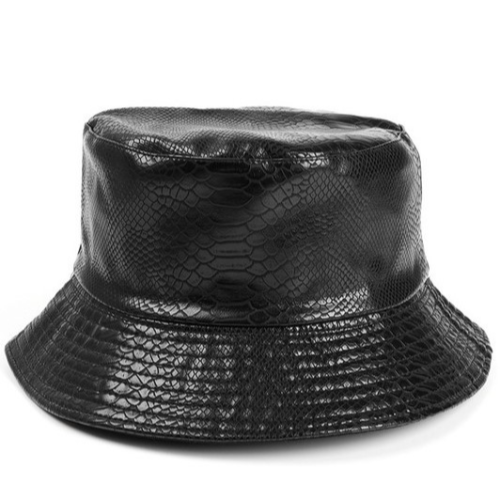 Reversible Croc Leather Bucket Hat Black