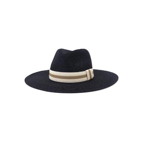 Contrast Band Straw Panama Hat Black