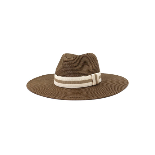 Contrast Band Straw Panama Hat Brown