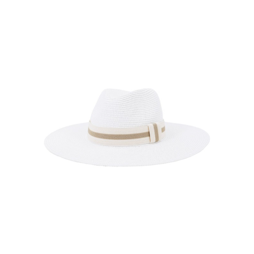 Contrast Band Straw Panama Hat White
