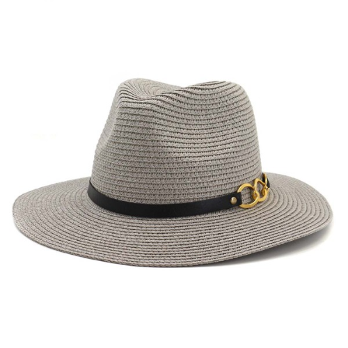 OO Buckle Straw Panama Hat Grey