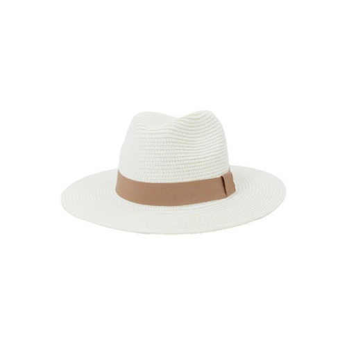 Simple Brown Band Straw Fedora White