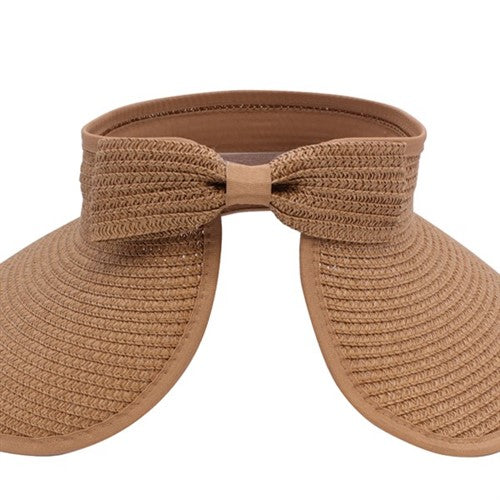 Wide Brim Foldable Straw Visor Brown