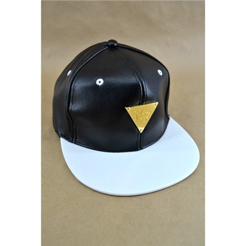 Two-Tone Faux Leather Baseball Cap Black/White