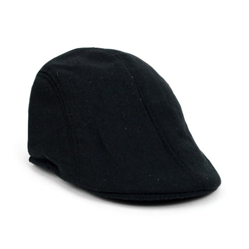 Wool Flat Cap Plain Black