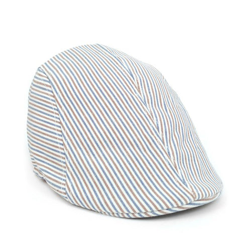Cotton Flat Cap Stripe Brown/Blue/White