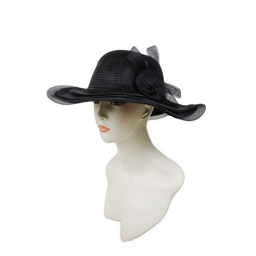 SN-1223 Fascinator Detailed Straw Church Hat Black