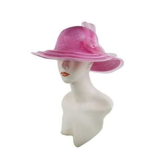 SN-1223 Fascinator Detailed Straw Church Hat Pink