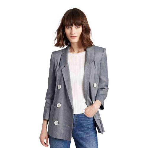 Marks & Spencer Double Breasted Chambray Blazer Blue Mix
