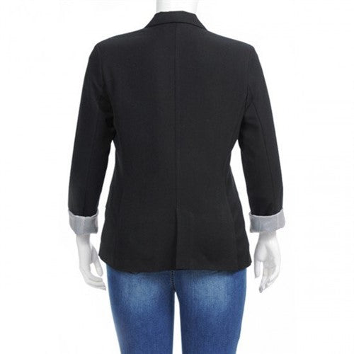 Plus Size Turn-Up Sleeve Blazer Black