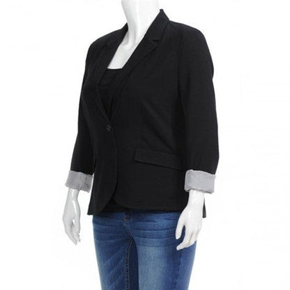 Plus Size Turn-Up Sleeve Blazer Black