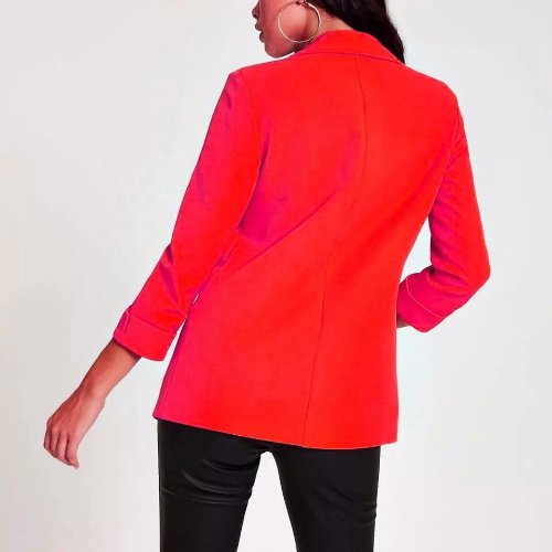 Plus Size Turn-Up Sleeve Blazer Red
