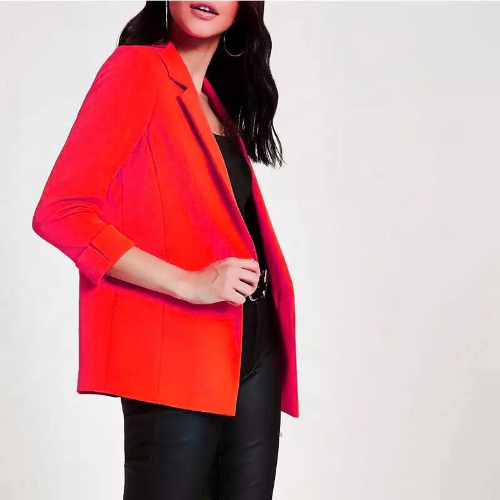 Plus Size Turn-Up Sleeve Blazer Red