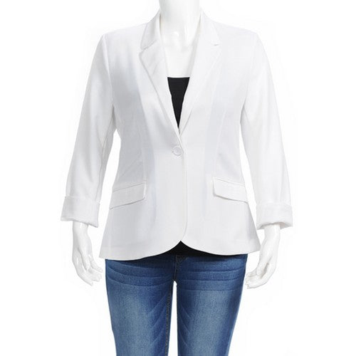 Plus Size Turn-Up Sleeve Blazer White