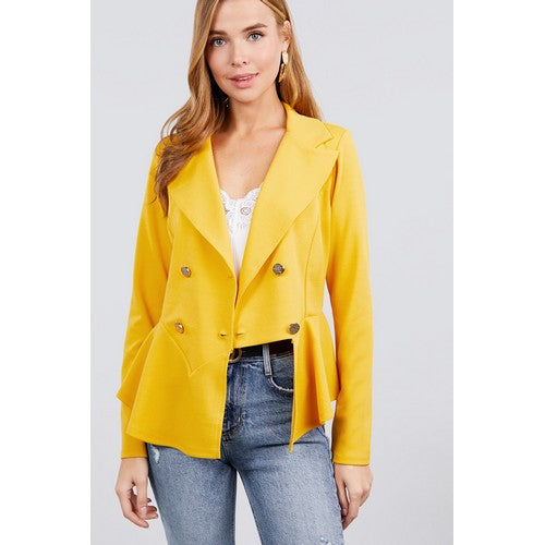 Double Breasted Ruffle Hem Jacket Mustard