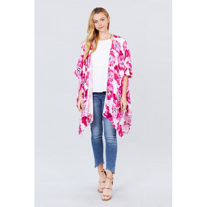 Floral Print Kimono Ivory & Hot Pink