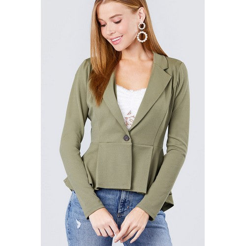 J11529 Ruffle Hem Jacket Light Olive