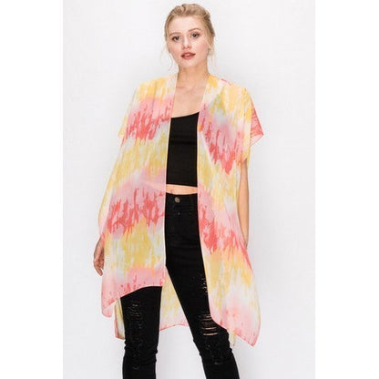 FC-AV-382 Tie Dye Chiffon Kimono Yellow