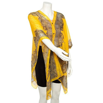 Paisley Button-Thru Kimono Throwover Gold