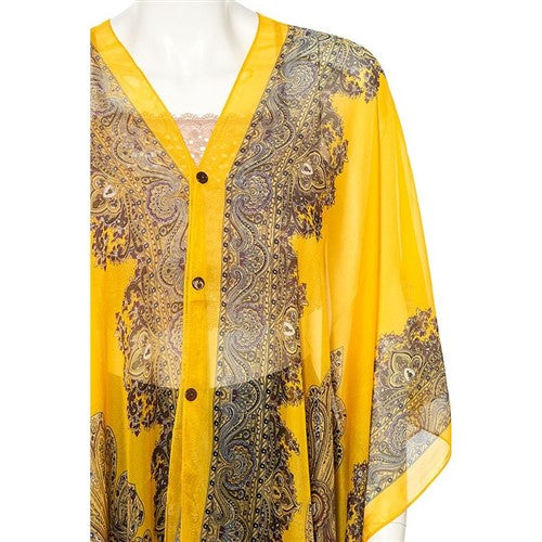 Paisley Button-Thru Kimono Throwover Gold