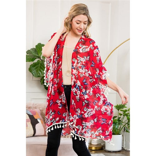 HDF2222 Butterfly Throwover Cardigan Red
