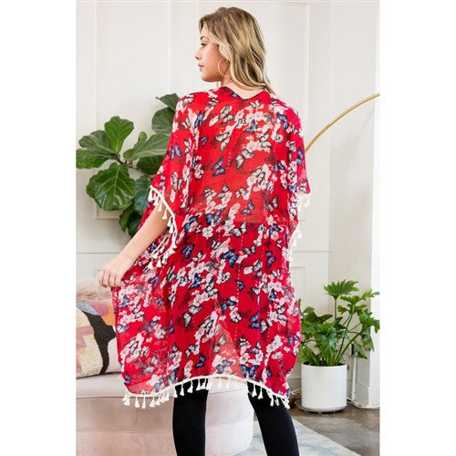 Butterfly Throwover Cardigan Red