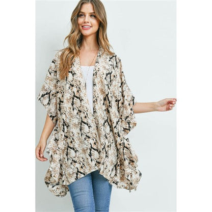 MS0182 Snake Print Ruffle Throwover Cardigan Brown