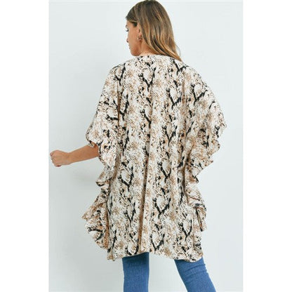 Snake Print Ruffle Throwover Cardigan Brown