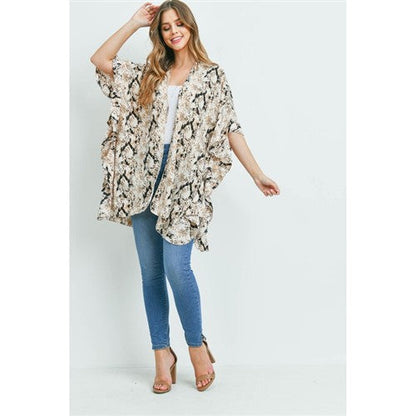 Snake Print Ruffle Throwover Cardigan Brown