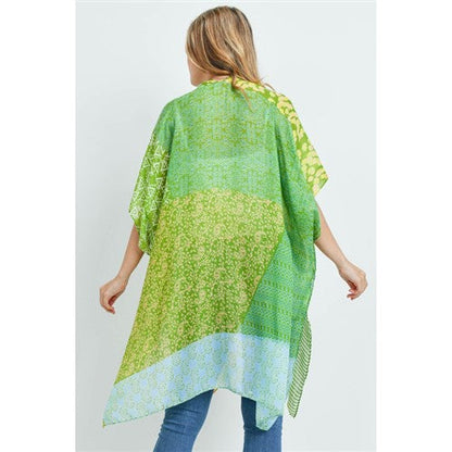 Multi Pattern Throwover Cardigan Green