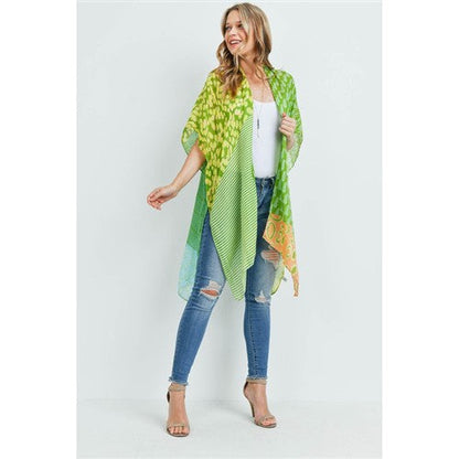 Multi Pattern Throwover Cardigan Green