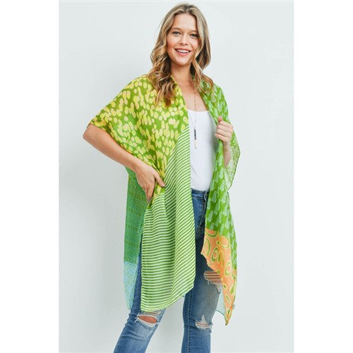 MS0173 Multi Pattern Throwover Cardigan Green