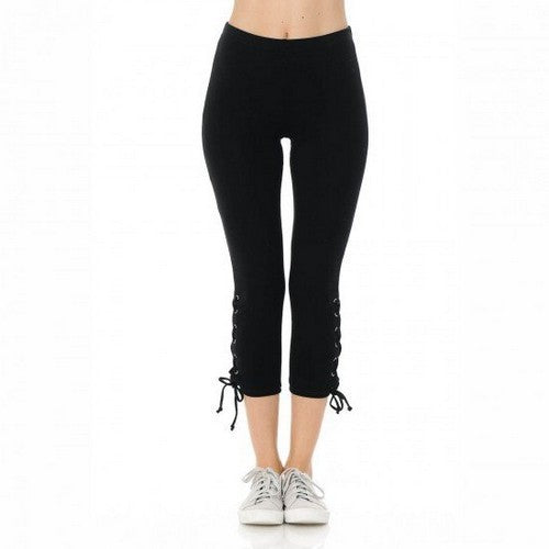 69844 Lace Up Side Crop Leggings Black