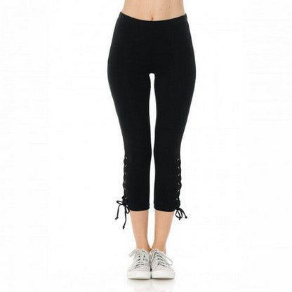 69844 Lace Up Side Crop Leggings Black