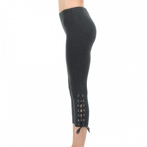 Lace Up Side Crop Leggings Charcoal