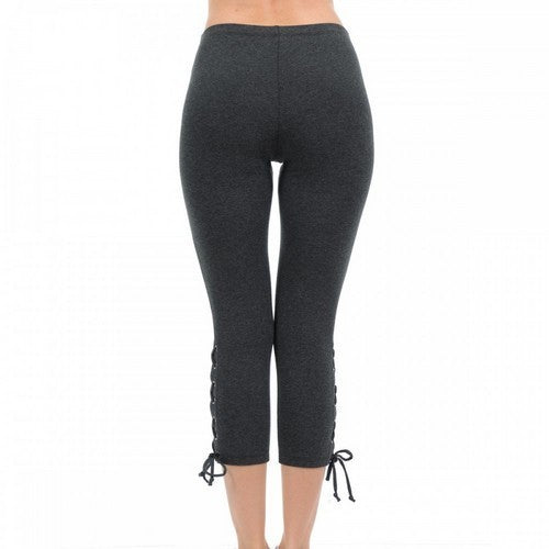 Lace Up Side Crop Leggings Charcoal