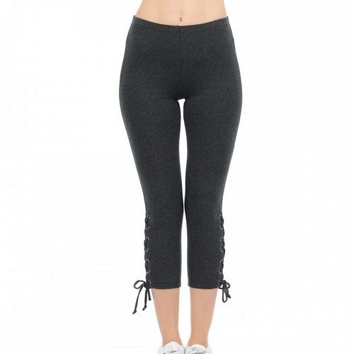 69844 Lace Up Side Crop Leggings Charcoal