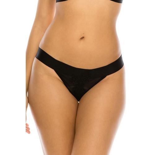 YM-8030BAND-THG Embroidery Floral Print Thong Black