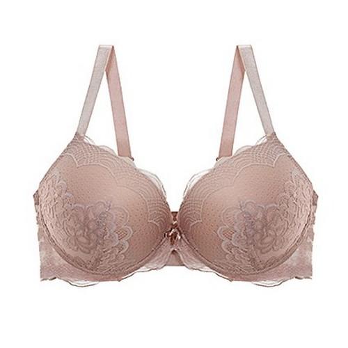 YM-89132-BRA-C01-D Youmita Two Tone Floral Lace Overlay Coverage Bra Rose Dust