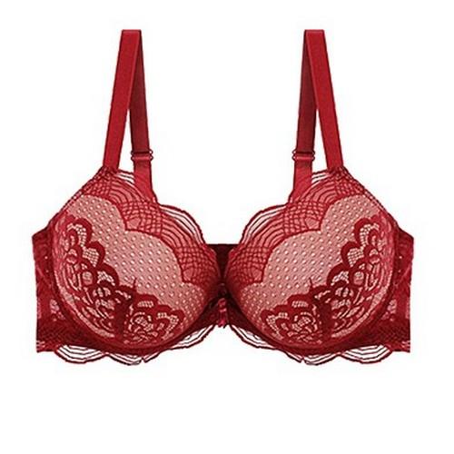 YM-89132-BRA-C01-D Youmita Two Tone Floral Lace Overlay Coverage Bra Wine