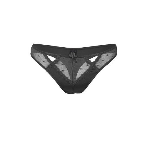 YM-TH-33073 Satin & Mesh Thong Black