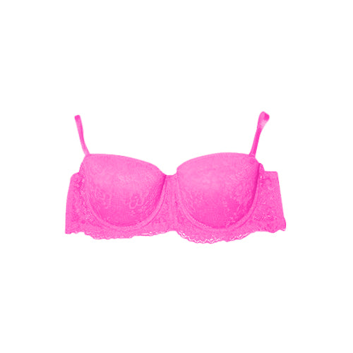 Floral Lace Strapless Push Bra Pink Glo