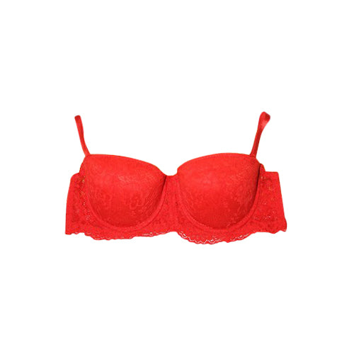 Floral Lace Strapless Push Bra Fiery Red